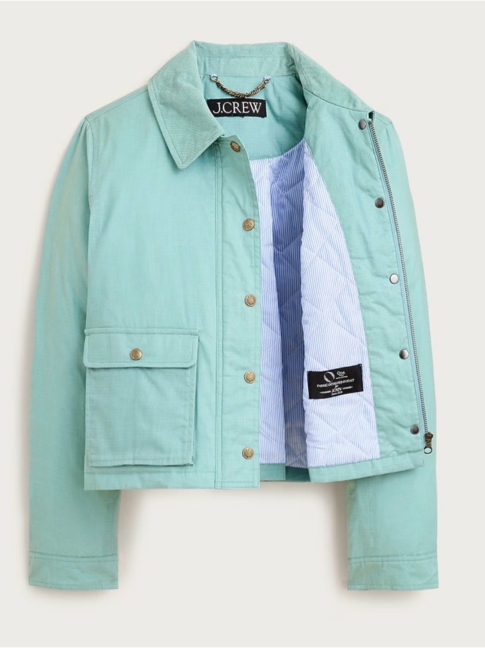 J. Crew Cropped Barn Jacket Ripstop Cotton Smoky Seaglass Green Sz S Primaloft - Picture 2 of 16